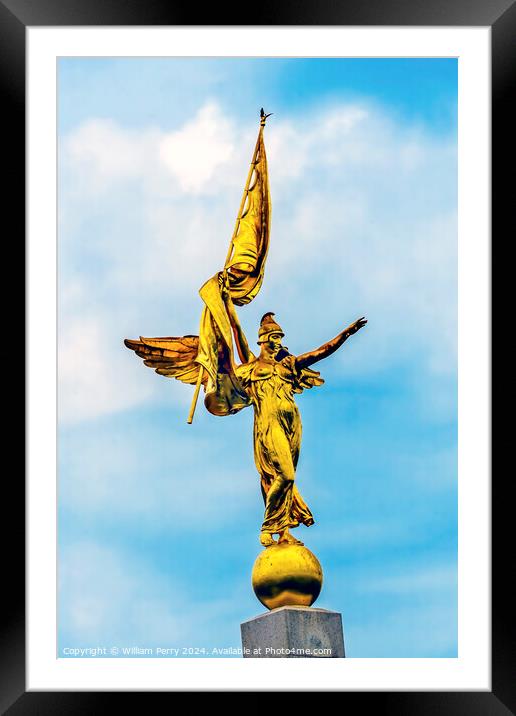 Golden Winged Victory Statue World War 1 Washington DC Framed Mounted Print by William Perry