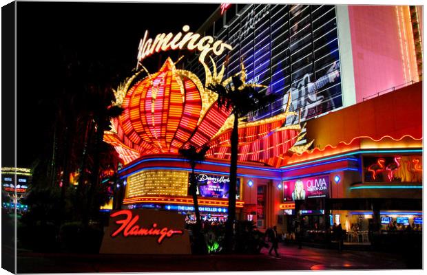 Flamingo Las Vegas Hotel Neon Lights America Canvas Print by Andy Evans Photos