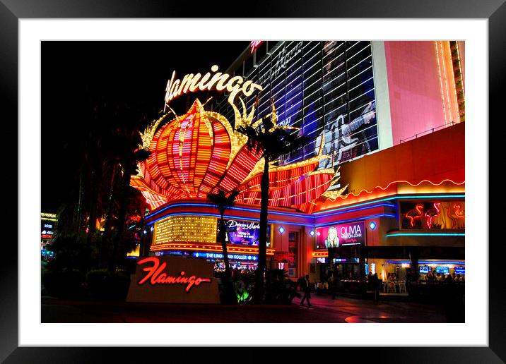 Flamingo Las Vegas Hotel Neon Lights America Framed Mounted Print by Andy Evans Photos