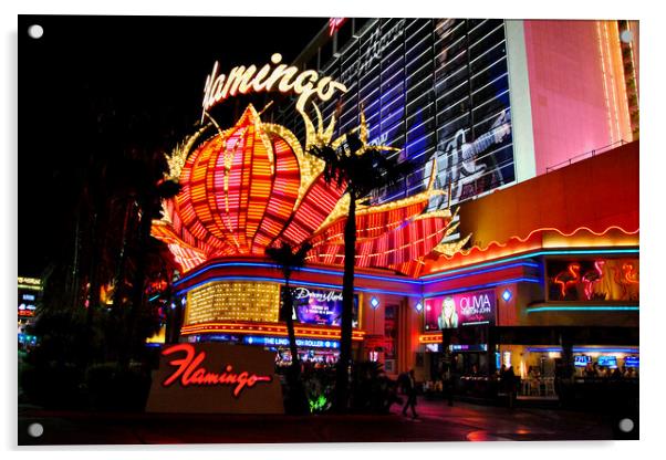 Flamingo Las Vegas Hotel Neon Lights America Acrylic by Andy Evans Photos