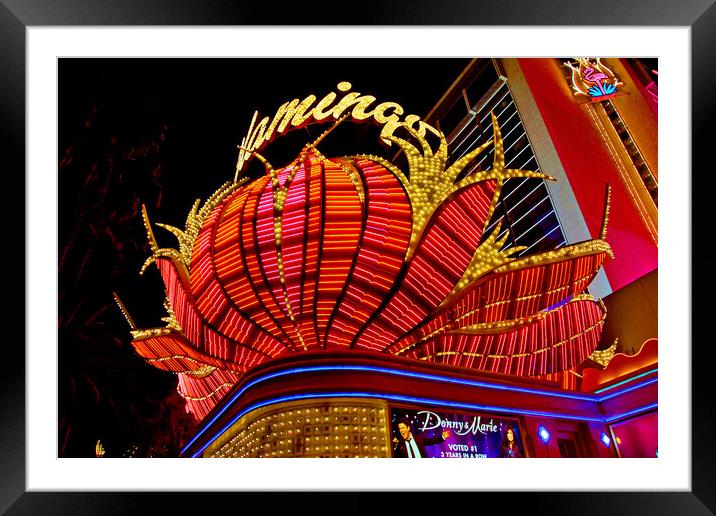 Flamingo Las Vegas Hotel Neon Lights America Framed Mounted Print by Andy Evans Photos