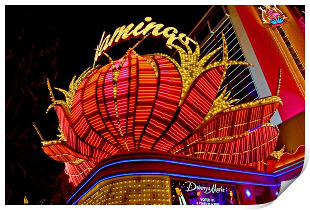 Flamingo Las Vegas Hotel Neon Lights America Print by Andy Evans Photos