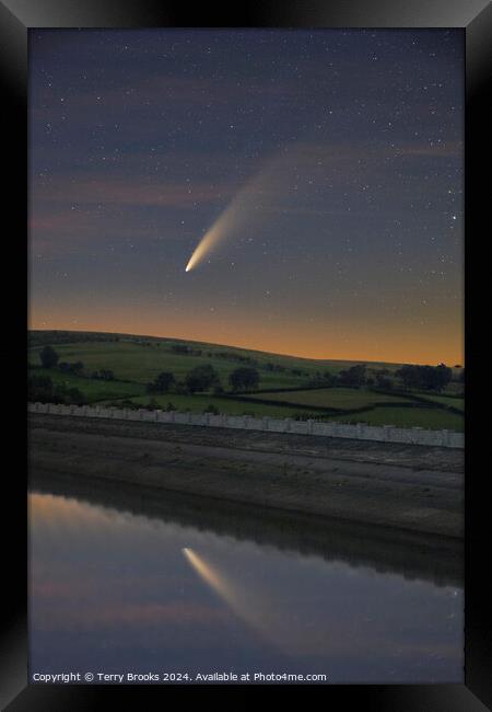 Neowise Comet Reflecting in the Usk Reservoir Framed Print by Terry Brooks