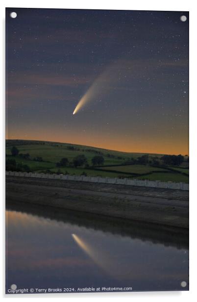 Neowise Comet Reflecting in the Usk Reservoir Acrylic by Terry Brooks