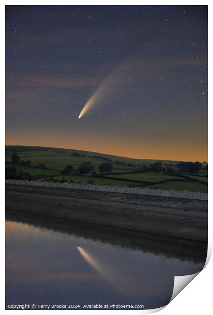 Neowise Comet Reflecting in the Usk Reservoir Print by Terry Brooks
