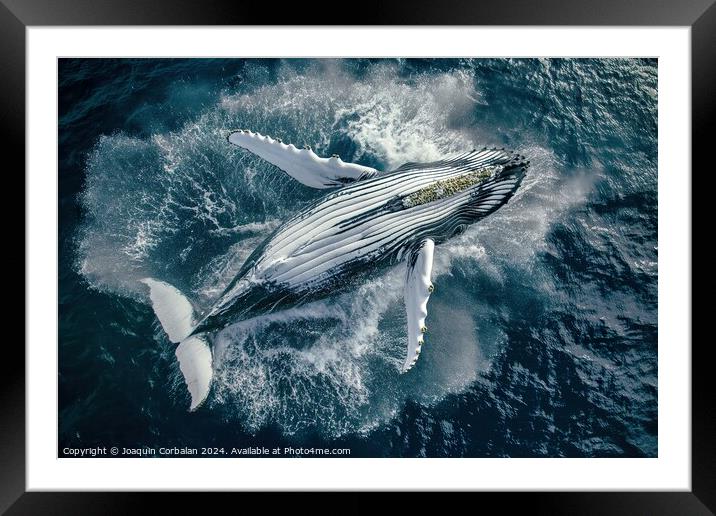 A humpback whale gracefully swims in the ocean. Framed Mounted Print by Joaquin Corbalan