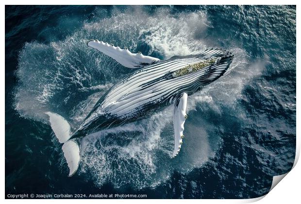 A humpback whale gracefully swims in the ocean. Print by Joaquin Corbalan