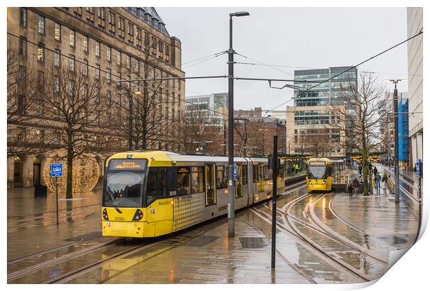 Trams passing in Manchester city centre Print by Jason Wells