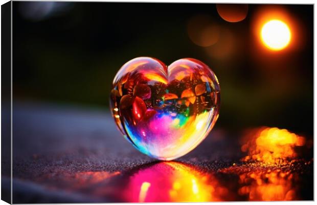 A heart shaped glass bubble looking like a soap bubble. Canvas Print by Michael Piepgras