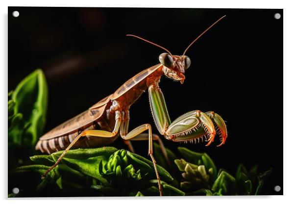 A praying mantis on a plant. Acrylic by Michael Piepgras