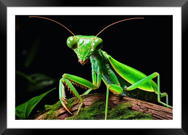 A praying mantis on a plant. Framed Mounted Print by Michael Piepgras