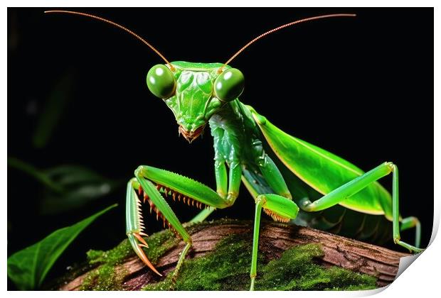 A praying mantis on a plant. Print by Michael Piepgras