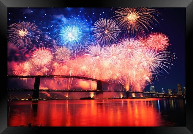 An impressive happy new year fireworks. Framed Print by Michael Piepgras