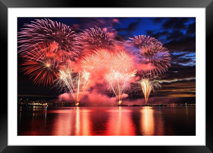 An impressive happy new year fireworks. Framed Mounted Print by Michael Piepgras