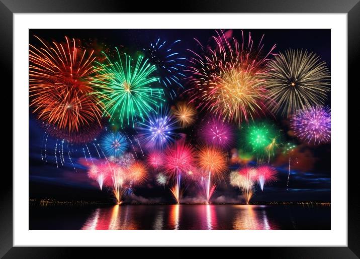 An impressive happy new year fireworks. Framed Mounted Print by Michael Piepgras