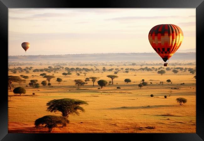 Hot air balloons over the African savannah. Framed Print by Michael Piepgras
