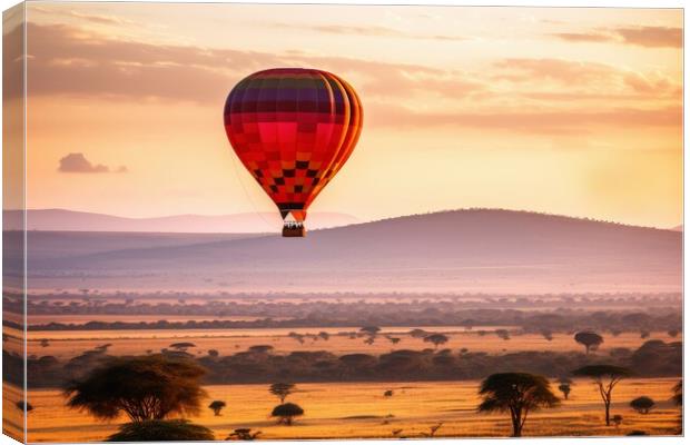 Hot air balloons over the African savannah. Canvas Print by Michael Piepgras