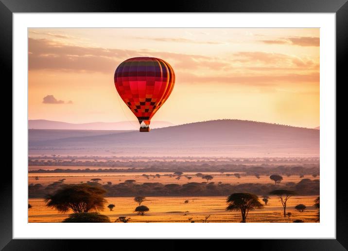Hot air balloons over the African savannah. Framed Mounted Print by Michael Piepgras