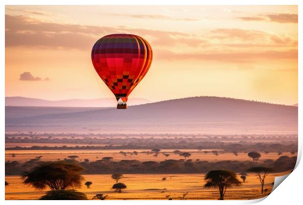 Hot air balloons over the African savannah. Print by Michael Piepgras