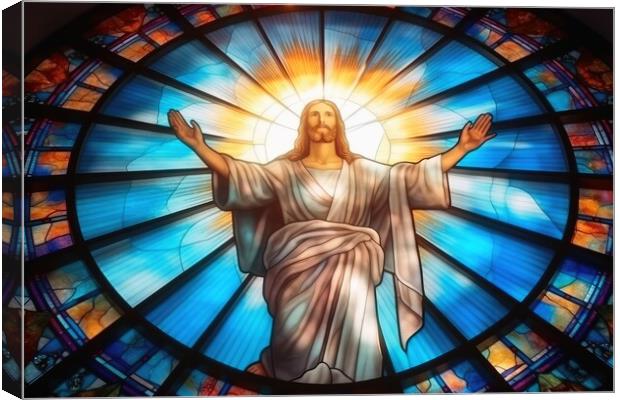 Stained glass of jesus christ savior of the world. Canvas Print by Michael Piepgras