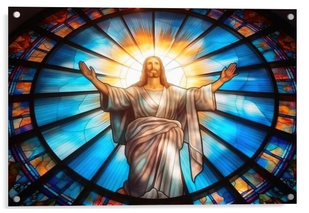 Stained glass of jesus christ savior of the world. Acrylic by Michael Piepgras
