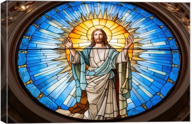 Stained glass of jesus christ savior of the world. Canvas Print by Michael Piepgras