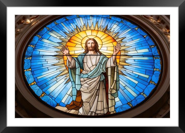 Stained glass of jesus christ savior of the world. Framed Mounted Print by Michael Piepgras
