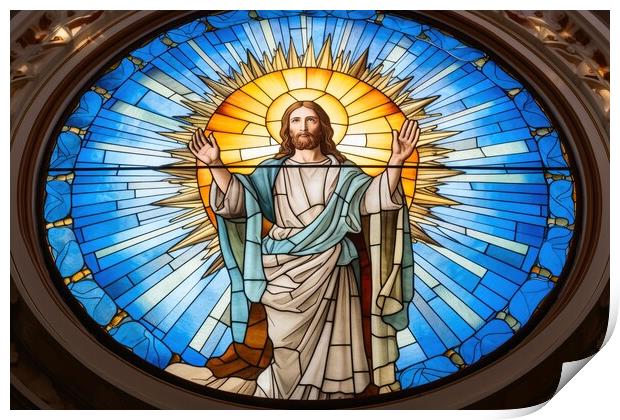 Stained glass of jesus christ savior of the world. Print by Michael Piepgras
