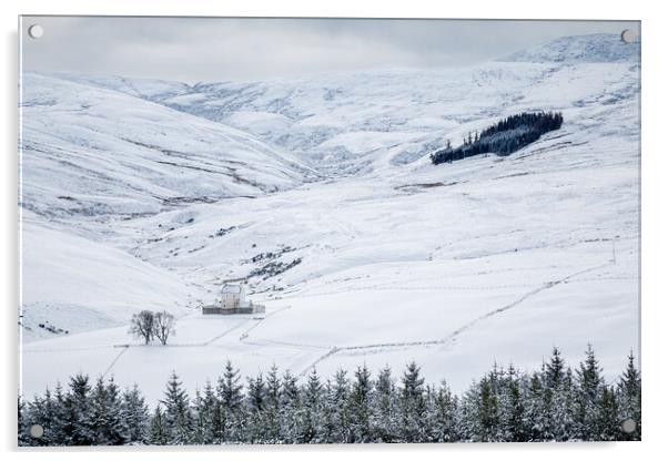 Corgarff Castle and Winter Snow Acrylic by John Frid