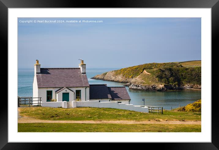 Cemaes Cottage with a Sea View Anglesey Framed Mounted Print by Pearl Bucknall