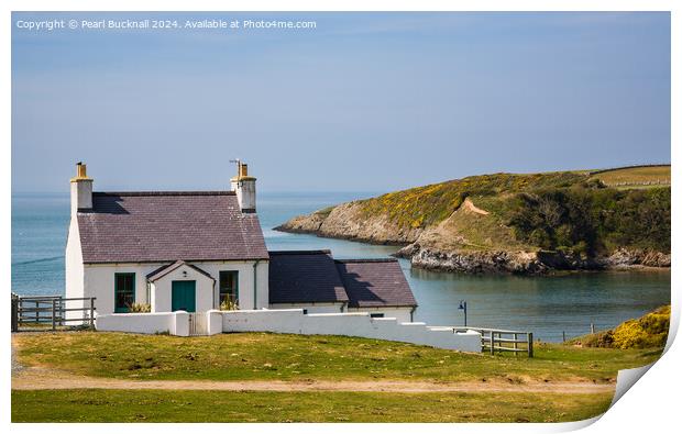 Cemaes Cottage with a Sea View Anglesey Print by Pearl Bucknall