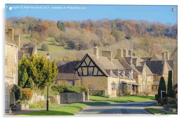 Cotswolds Cottages in Broadway in Autumn Acrylic by Pearl Bucknall