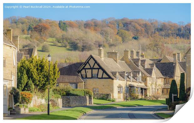 Cotswolds Cottages in Broadway in Autumn Print by Pearl Bucknall