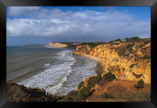 Scenic Coastline Of Algarve Region In Portugal Framed Print by Artur Bogacki