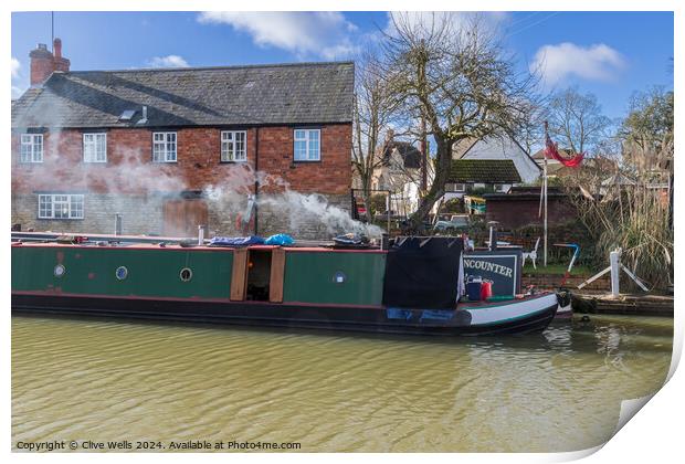 Smoke from a narrow boat Print by Clive Wells