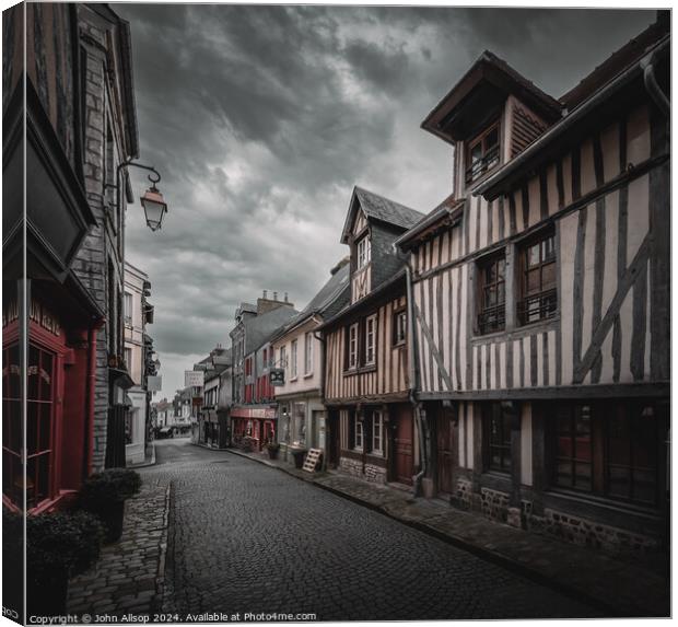 cobbled streets of Honfleur, Normandy Canvas Print by John Allsop