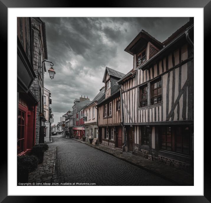 cobbled streets of Honfleur, Normandy Framed Mounted Print by John Allsop