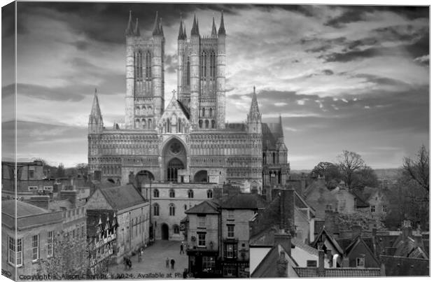 Lincoln Cathedral BW Canvas Print by Alison Chambers