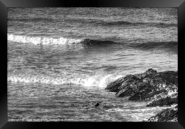 Breaking Waves On Cornwall Rocks Framed Print by David Pyatt