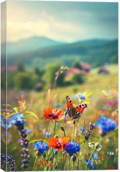 Flower Meadow Butterfly Canvas Print by T2 