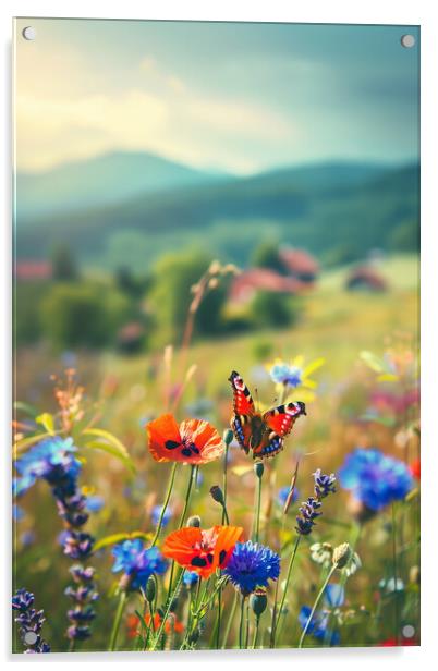 Flower Meadow Butterfly Acrylic by T2 