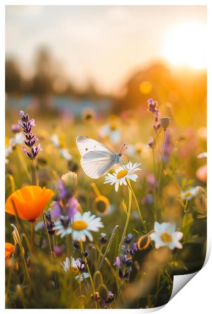 Flower Meadow Butterfly Print by T2 