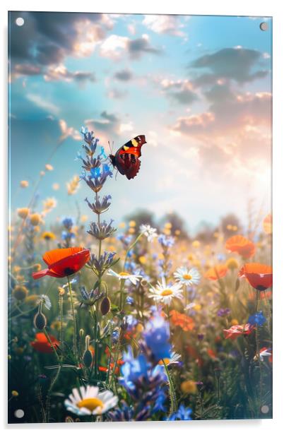 Flower Meadow Butterfly Acrylic by T2 