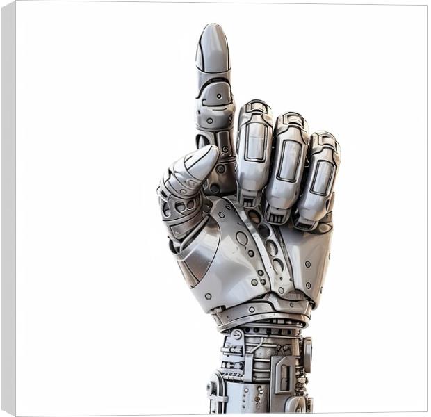 Robot hand giving finger up isolated on white background - generative AI Canvas Print by Lubos Chlubny