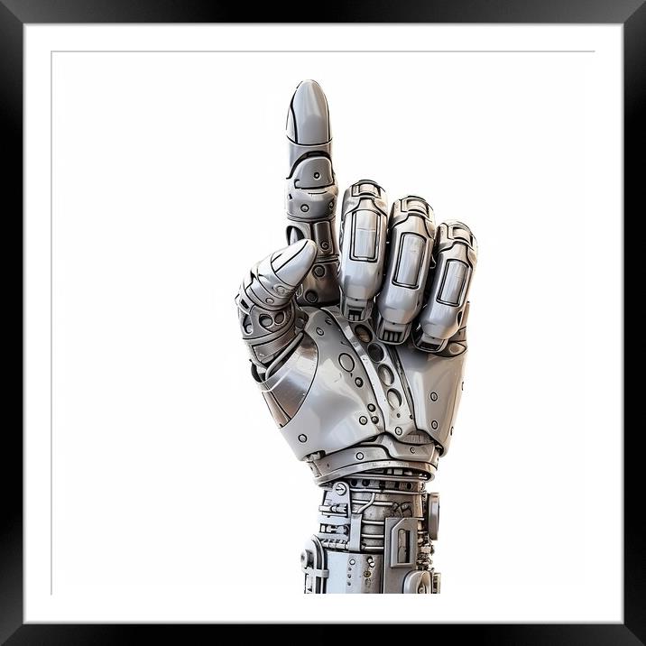 Robot hand giving finger up isolated on white background - generative AI Framed Mounted Print by Lubos Chlubny