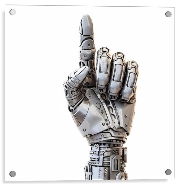 Robot hand giving finger up isolated on white background - generative AI Acrylic by Lubos Chlubny