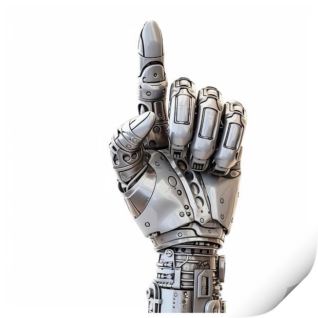 Robot hand giving finger up isolated on white background - generative AI Print by Lubos Chlubny