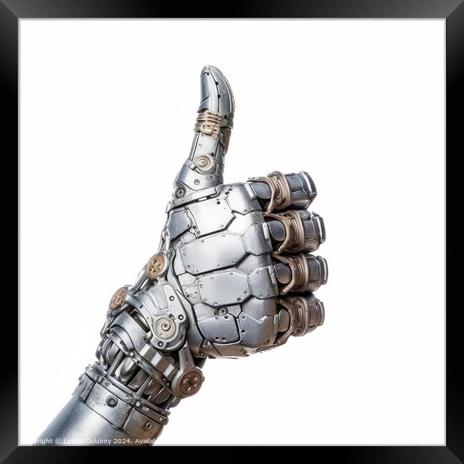 A robot hand giving thumbs up isolated on white background - Generative AI Framed Print by Lubos Chlubny