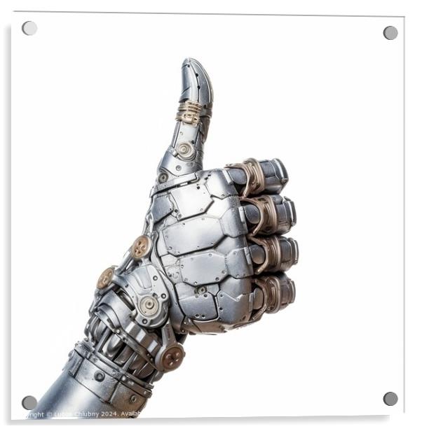 A robot hand giving thumbs up isolated on white background - Generative AI Acrylic by Lubos Chlubny