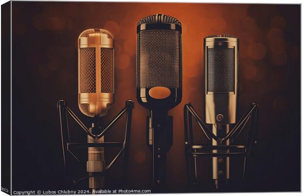 Retro microphone set on brown background - Generative AI Canvas Print by Lubos Chlubny
